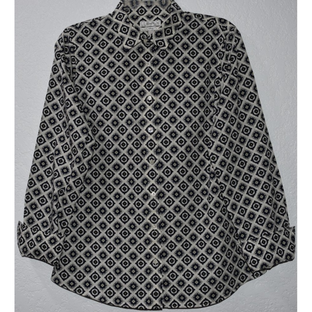 J.Crew Womens 8 Perfect Shirt Long Sleeve Button Down Geo Print Retro Cotton sz8
